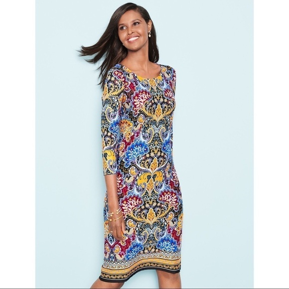 Talbots Jersey Paisley Shift Dress Three Quarter Small - Picture 2 of 7